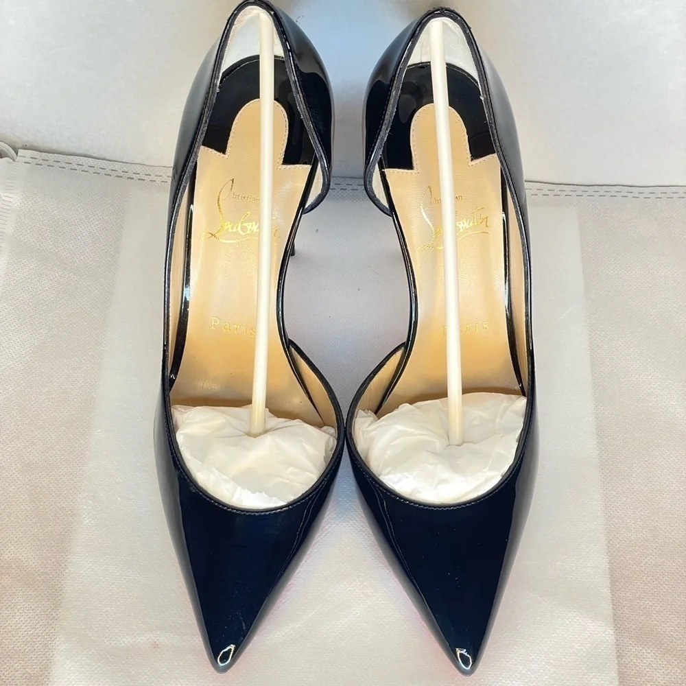 Christian Louboutin “Iriza” glossy patent black Lthr pumps EU37 100mm stiletto.